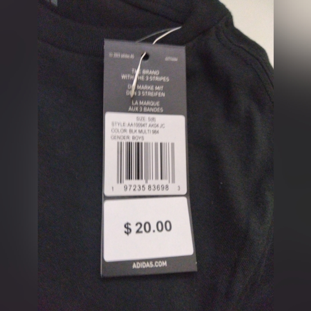 adidas Boys Black Tee with Rainbow Iridescent Logo New - Picture 4 of 5